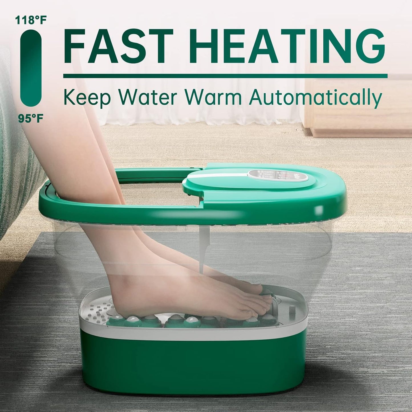 HealXuri Faltbares Fußspa-Massagebad mit Heizfunktion, Sprudelfunktion und elektrischen Massagerollen – 43,18 x 35,56 x 15,24 cm