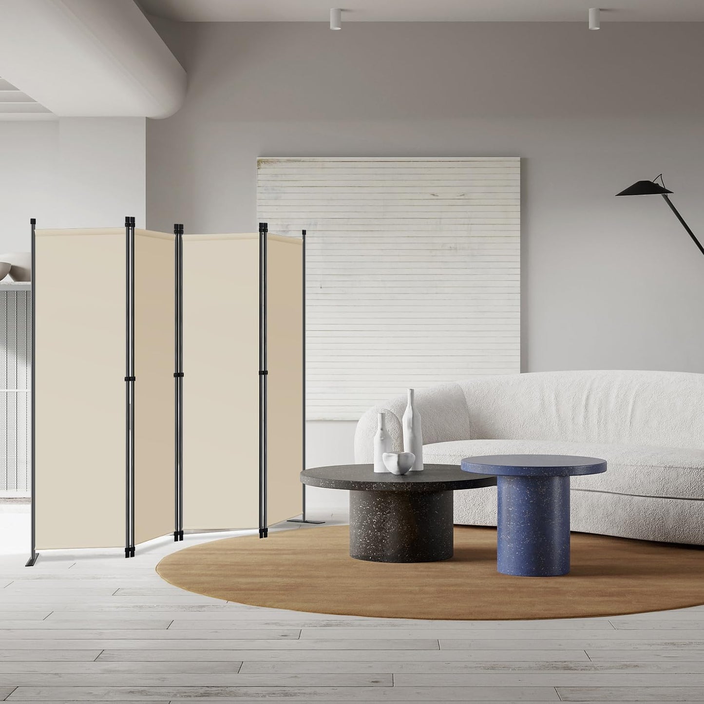 Angel Living Raumteiler - 4-teilig - 224x165 cm - faltbar - Stahl & Polyester - Raumteiler & Sichtschutz - Beige