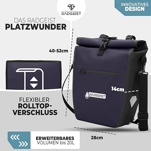 RADGEIST Fahrradtasche für Fahrradträger - Fahrradtasche für Fahrradträger - Fahrradtasche wasserdicht & Umhängetasche - Fahrradtasche mit Reflektoren - Dunkelgrün