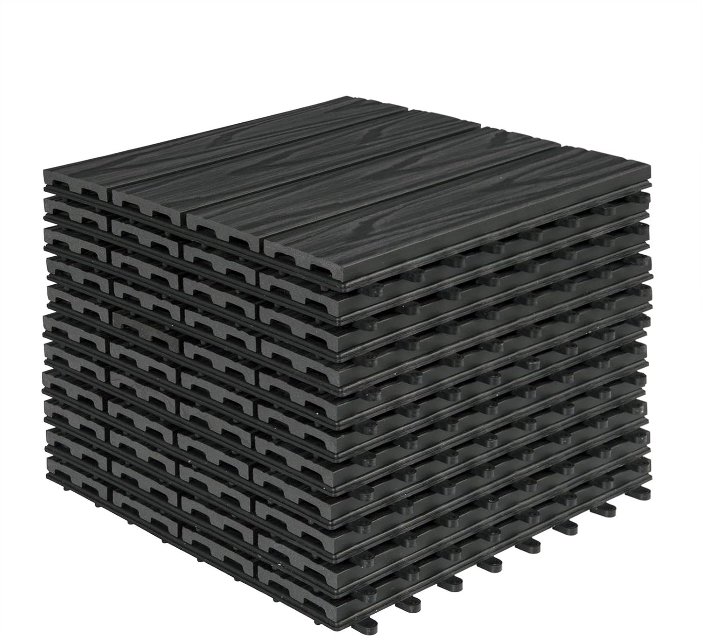 Woltu WPC Terra-Fliesen 30x30 cm - Anthrazit - Klick-System - 22 Stück (2 m²)