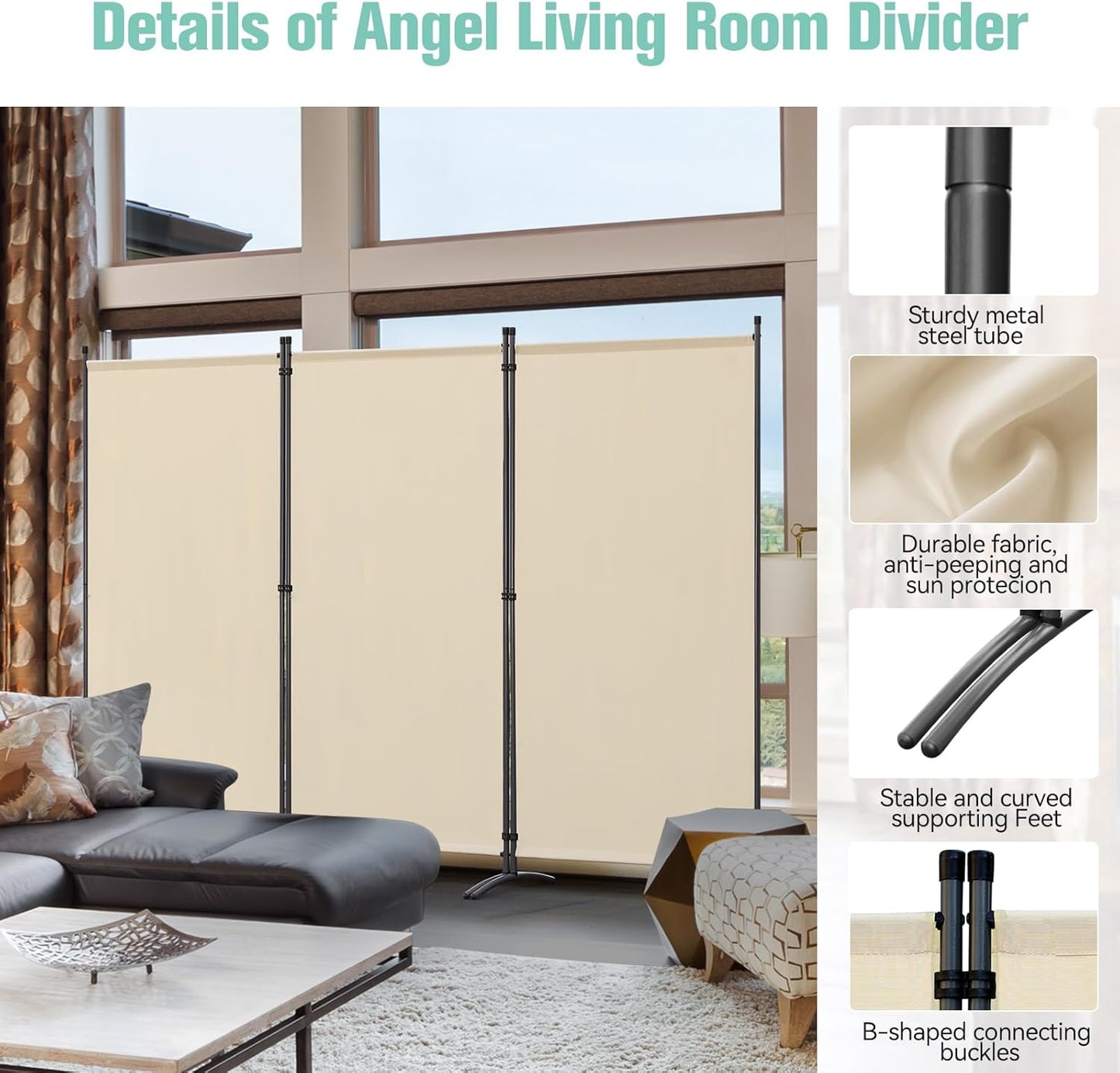 Angel Living Paravent - 3 Platten - faltbar - 243 x 180 cm - beige