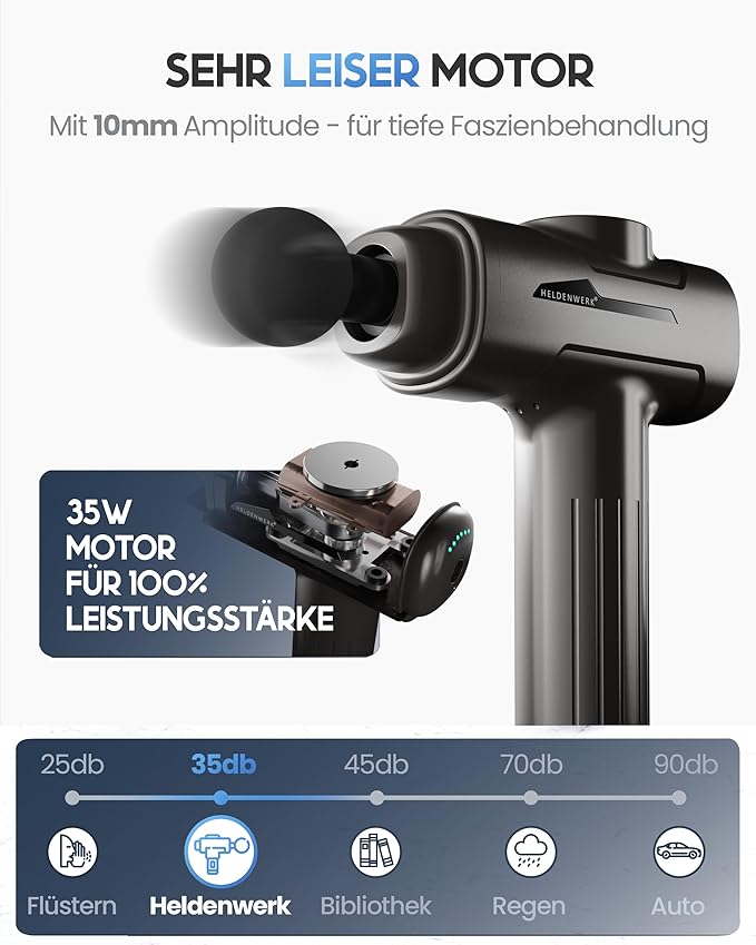 Heroism Massage Gun mit 6 Massageköpfen - Muskelmassagegerät 3200 U/min, USB-C wiederaufladbar - Grau