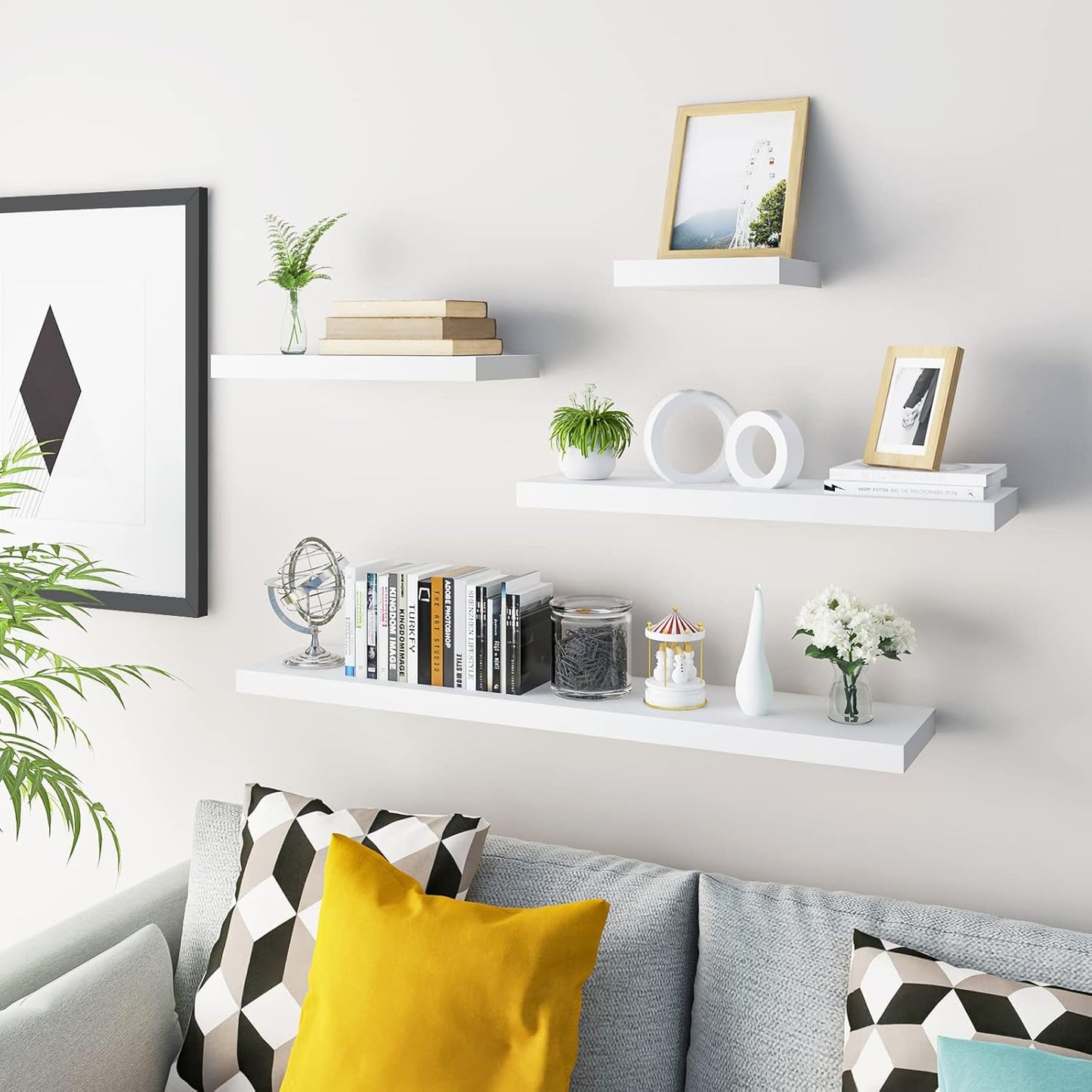 Woltu Schwebendes Wandregal MDF - 80 x 22,9 x 3,8 cm - Weiß - Modernes Wandregal für Wohnzimmer und Schlafzimmer