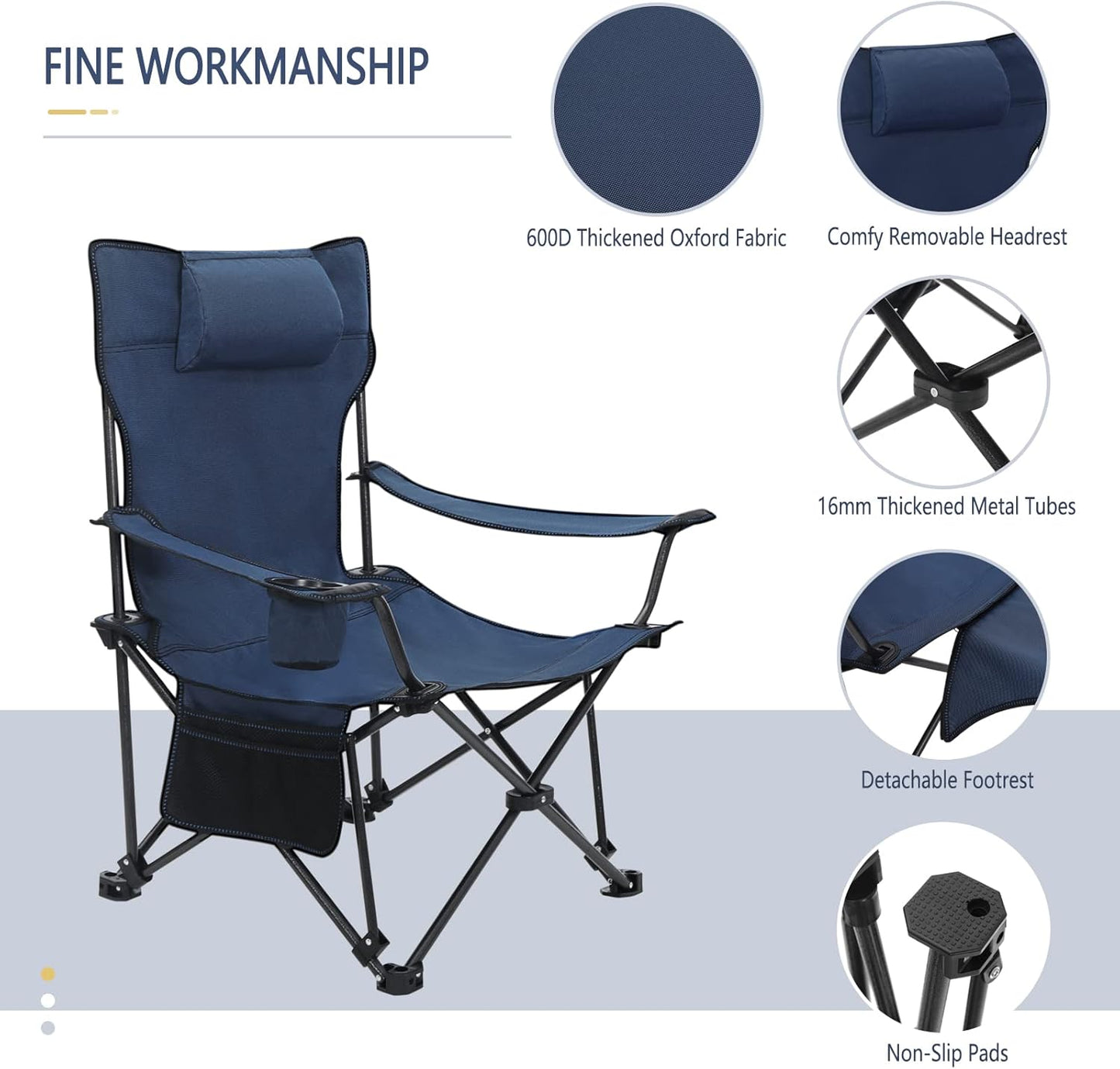 Woltu Campingstuhl 2er Set - Zusammenklappbare Liege mit Fußstütze und Becherhalter - 160 x 88,5 x 84 cm - Blau