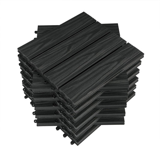 Woltu WPC Terra-Fliesen 30x30 cm - Anthrazit - Klick-System - 22 Stück (2 m²)