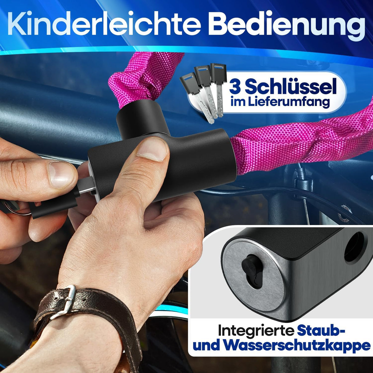 NEXTCOVER® Fahrradschloss LockOne mit Schlüssel - hohe Sicherheit - robust & langlebig - 3 Schlüssel