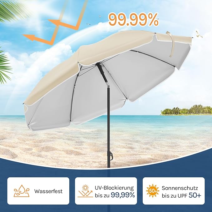 WOLTU GSS0007be01 Balkon-Sonnenschirm 135 cm - UPF 50+ - Höhenverstellbar und 35 Grad neigbar - Beige