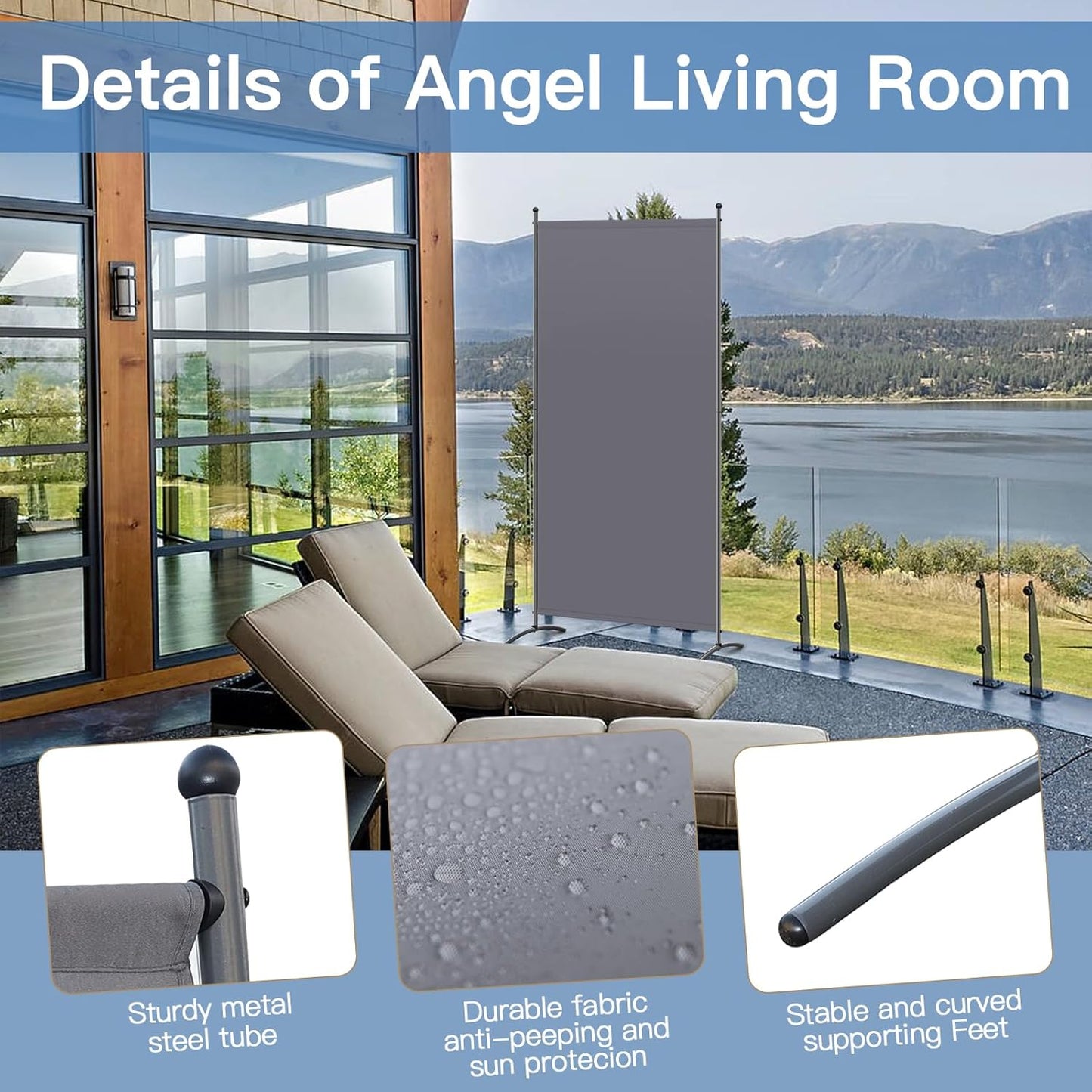 Angel Living Paravent - 1-teiliger Paravent & Raumteiler - Sichtschutz für Büro, Balkon, Schlafzimmer & Garten - Grau - 80 x 180 cm