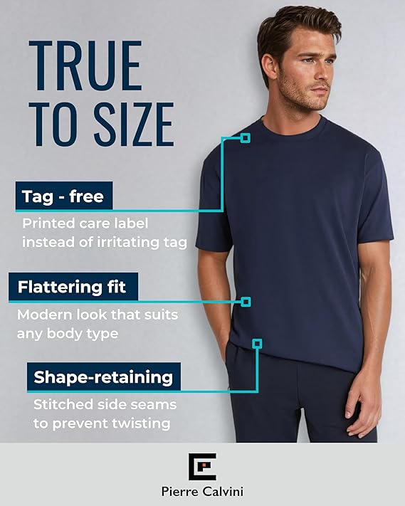 Pierre Calvini - Men's T-Shirt Multipack 3/5 Stück - 100% Baumwolle - Regular Fit - Kurze Ärmel - Rundhalsausschnitt - Premium Gewicht - Marine / Burgund / Oliv - Größe L