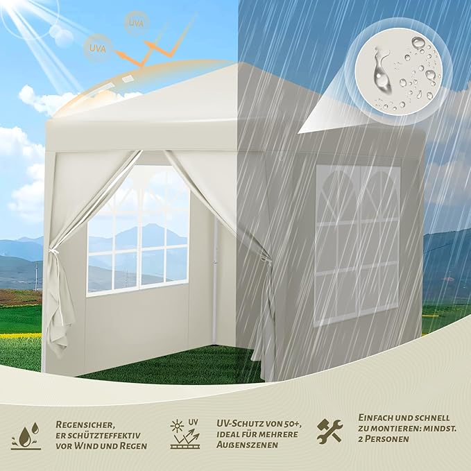 WOLTU Gazebo Pop-Up Partyzelt - 2 x 2 m - beige - UV-Schutz 50+ wasserabweisend