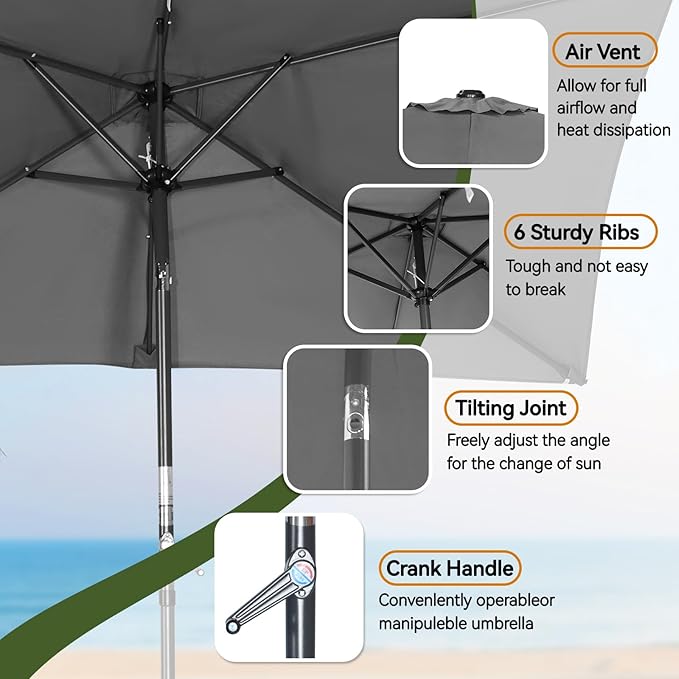 Angel Living Tuniparasol - 210 x 140 cm, mit Kurbel - kippbar - UV 50+ - rechteckig