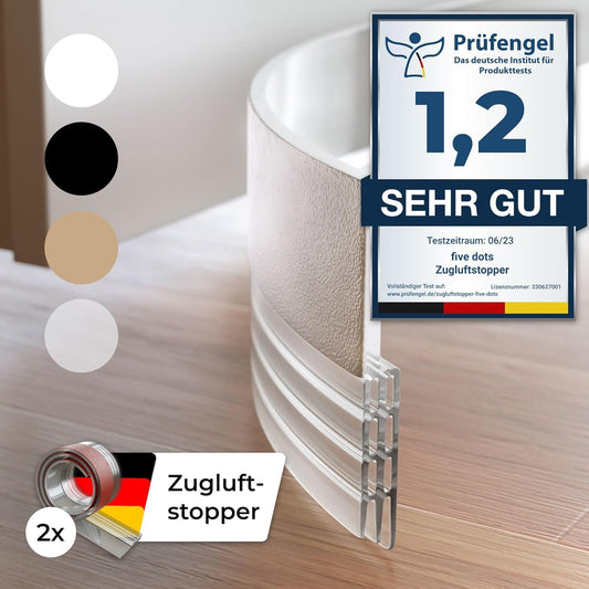 Five Dots Zugluftleiste für Türen aus Silikon (selbstklebend) - hält Wärme im Raum und stoppt Zugluft unter der Tür - Zugluftstopper für Türen als Kälteschutz