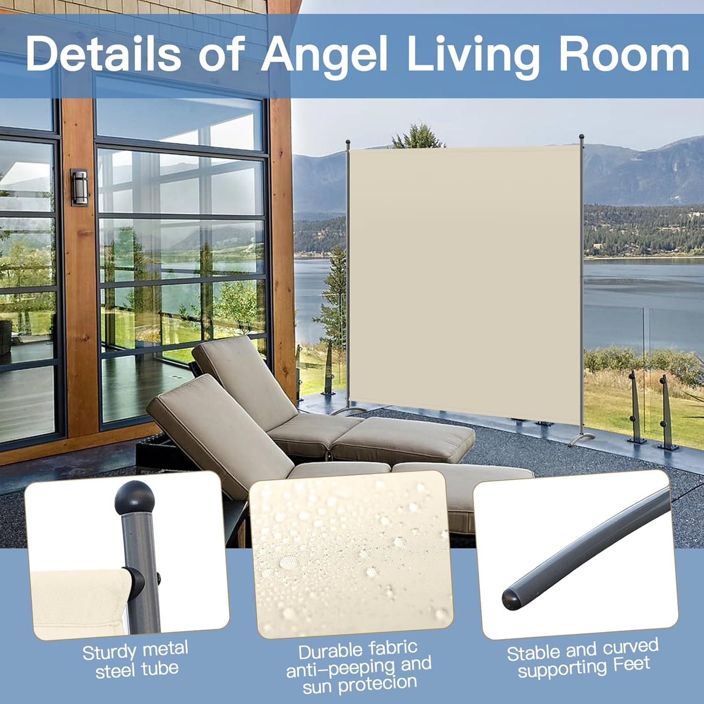 Angel Living Paravent - 1-teilig - 162x180 cm - faltbar - Stahl & 160 g/m² Polyester - Raumteiler & Sichtschutz - Beige