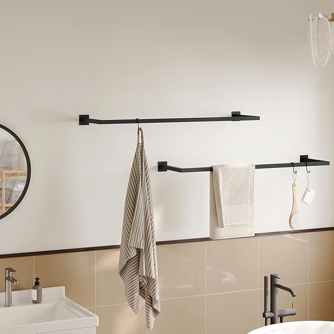 eSituro SGR0170 Wand-Kleiderstange 2er-Set - rechteckige Kleiderstange - Industrieeisen - schwarz 114 cm