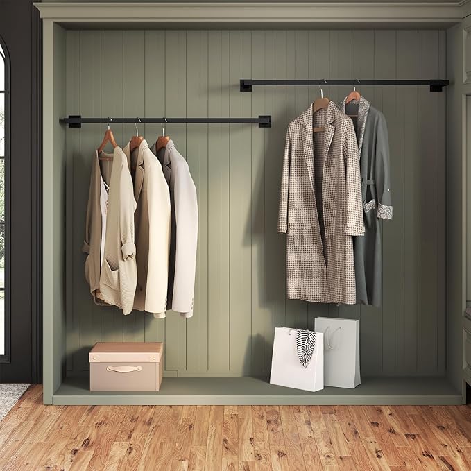 eSituro SGR0170 Wand-Kleiderstange 2er-Set - rechteckige Kleiderstange - Industrieeisen - schwarz 114 cm