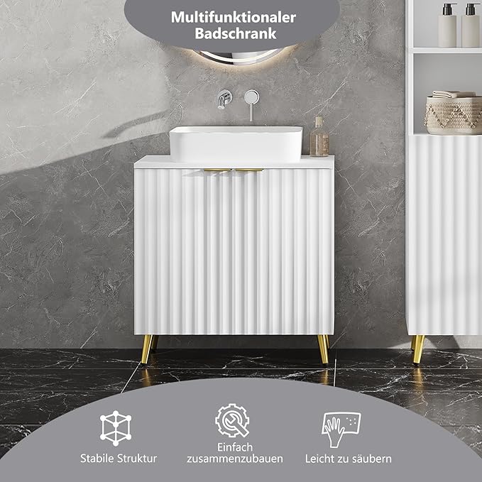 eSituro SBP0095 Waschtischunterschrank - Badmöbel - weiß mit goldenen Metallfüßen - 60 x 62 x 30 cm
