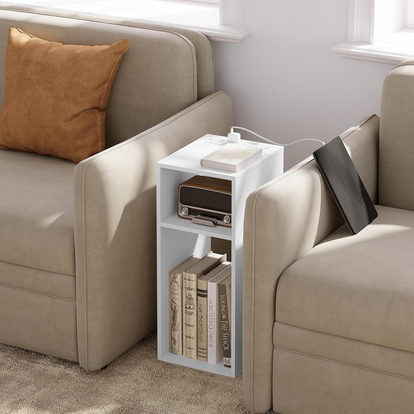 Woltu 2x Nachttisch mit USB und Steckdose - Weiß - 25 x 30 x 60 cm - Kompaktes und modernes Design