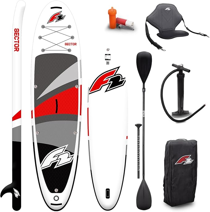 F2 Sector Red SUP Board Limited Edition 2024 – Aufblasbares Allround-Paddle-Board mit Kajaksitz – 372 cm
