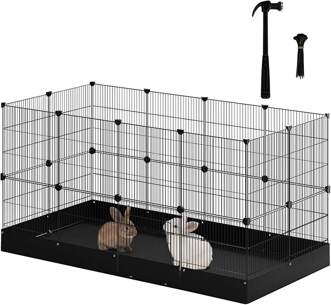 EUGAD 0061WL Kleintierauslauf - Metallspielplatz mit wasserdichter Oxford-Bodenplatte - 140 x 71 x 71 cm schwarz