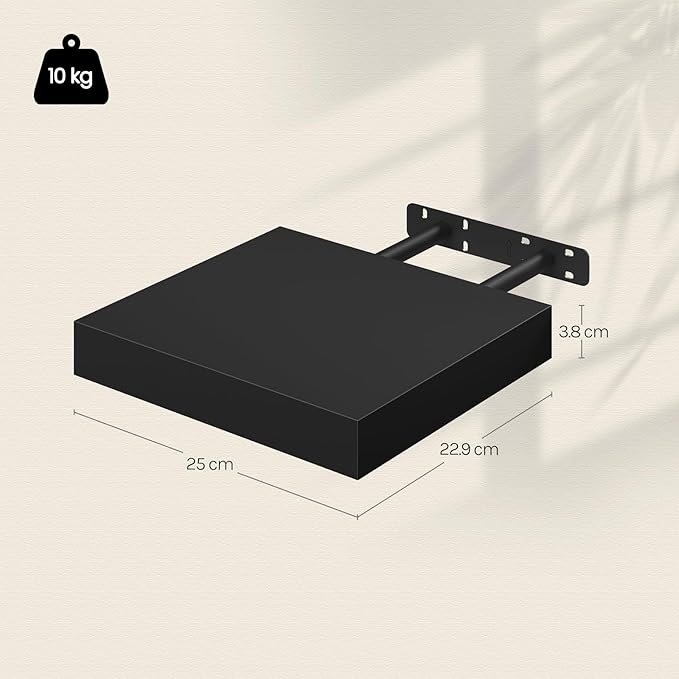 WOLTU RG9365sz - Schwebendes Wandregal - MDF - schwarz - 25 x 23 x 3,8 cm - max 10 kg