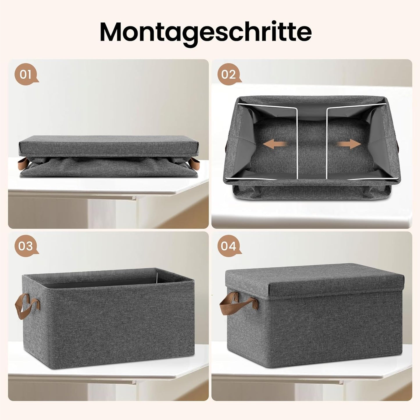 WOLTU Aufbewahrungsbox mit Deckel - Set mit 5 Aufbewahrungsboxen - zusammenklappbar - grau - 38 x 27 x 20 cm