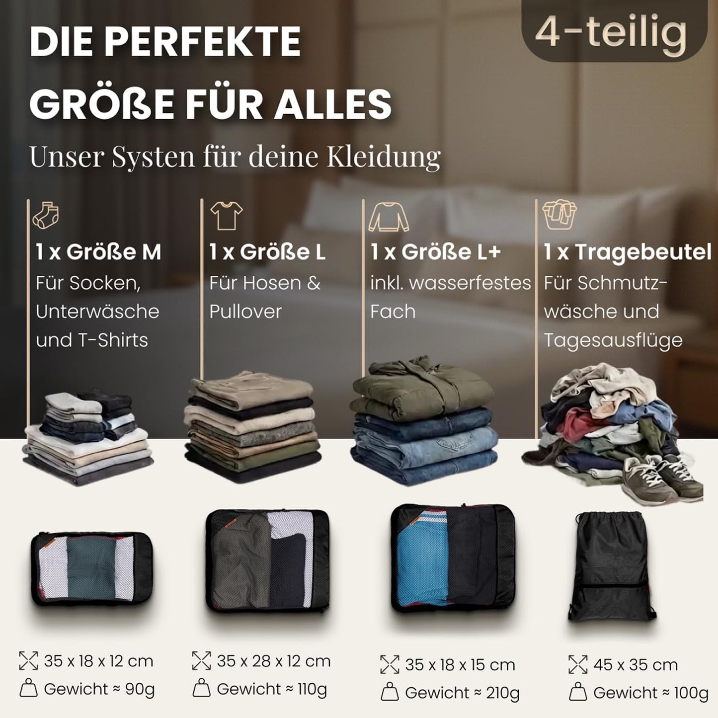 loonara Kompressionspackwürfel - 4-teilig - Grau