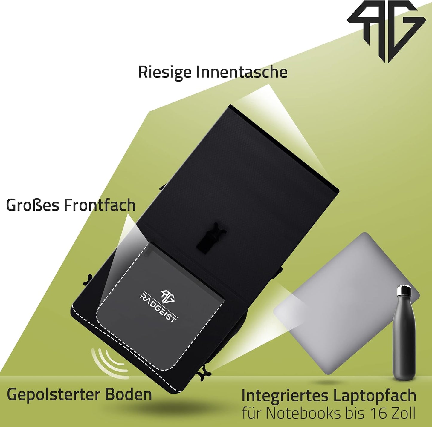 RADGEIST 3-in-1 Fahrradtasche, Fahrradrucksack, Gepäckträgertasche, Umhängetasche, mit Laptopfach, wasserdicht, 25 Liter, schwarz