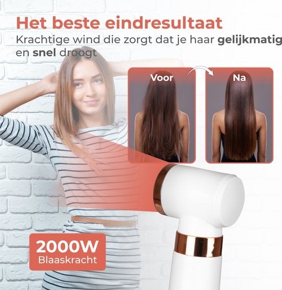 Nuvance - Haartrocknerbürste - mit 5 Aufsätzen - Lockenbürste - 600W - Weiß/Rosa