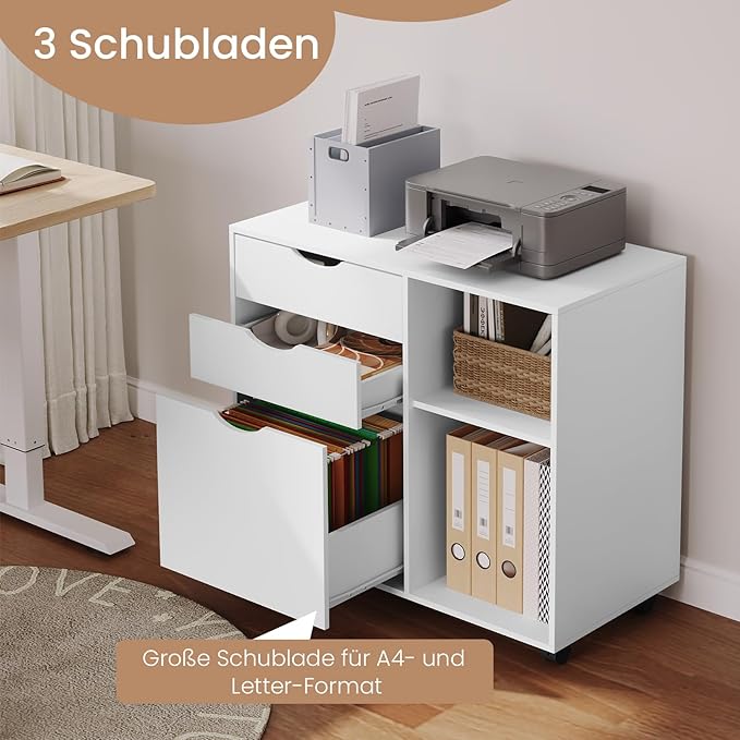 WOLTU ASK13ws Rollcontainer - mobiler Schubladenblock für das Büro - 3 Schubladen - weiß - 80 x 69,5 x 39,5 cm