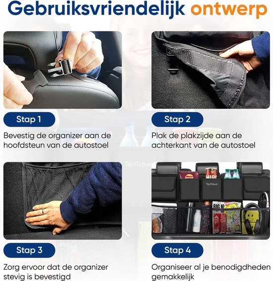 TenTravel Kofferraum-Organizer - Auto-Organizer Kofferraum - Autositz-Organizer - wasserdicht und kratzfest - mit 9 Ablagefächern