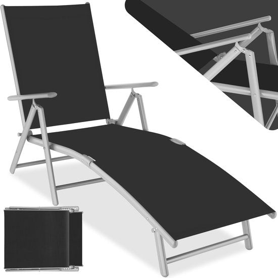 tectake - sonnenliege sonnenbank - verstellbare rückenlehne - schwarz/silber