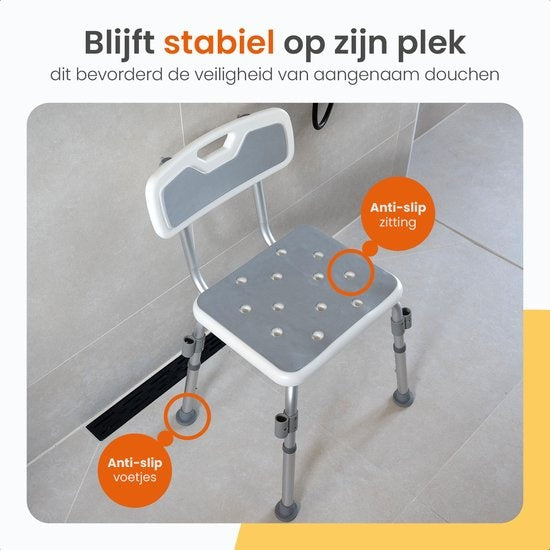 Goliving Verstellbarer Duschstuhl - Abnehmbare Arm- und Rückenlehne - Duschhocker mit Duschkopfhalterung - Anti-Rutsch - 3,2 kg - Höhe 70-84 cm - Weiß