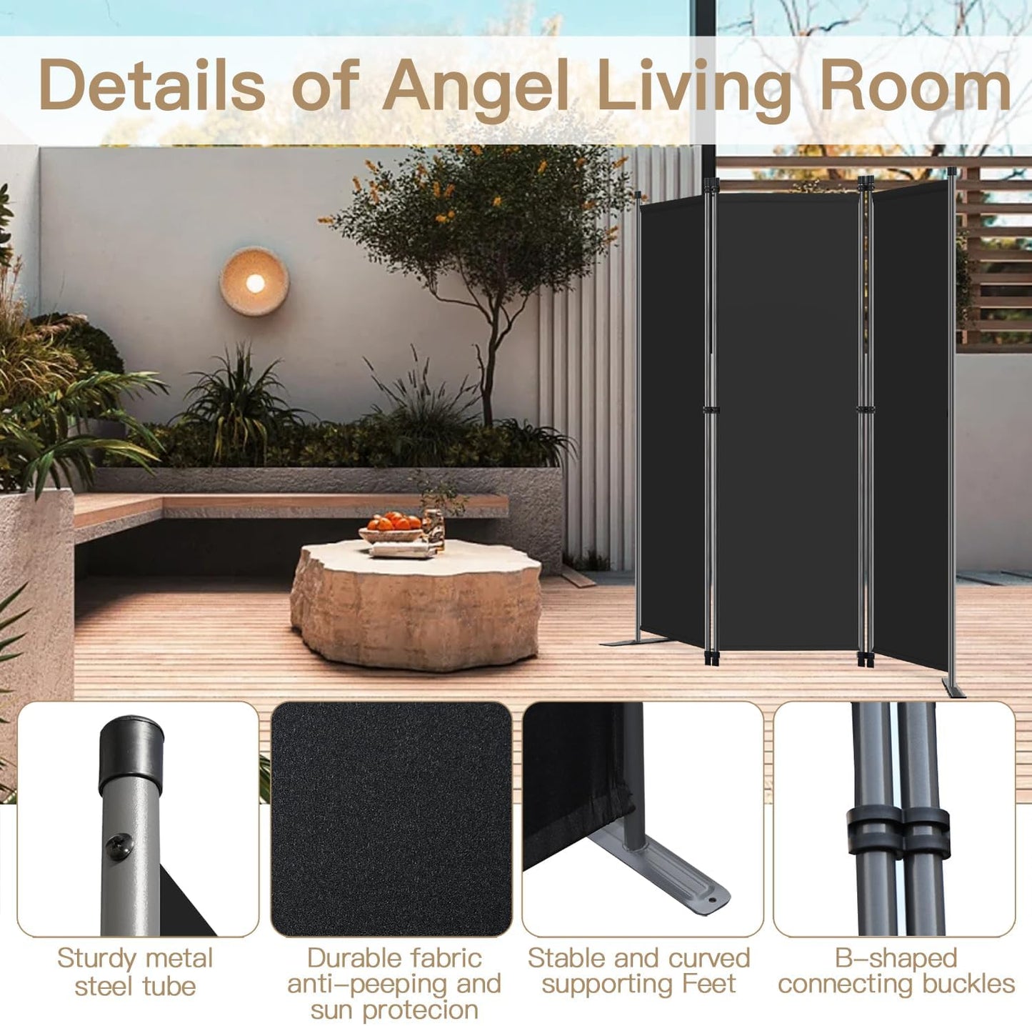 Angel Living Faltwand - 3 Paneele - 168 x 165 cm - Schwarz