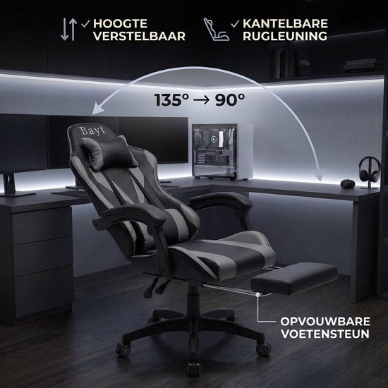 Bayt Gaming-Stuhl – Gaming Chair – Gaming-Stuhl – Ergonomischer Bürostuhl – Verstellbar – Schwarz und Grau