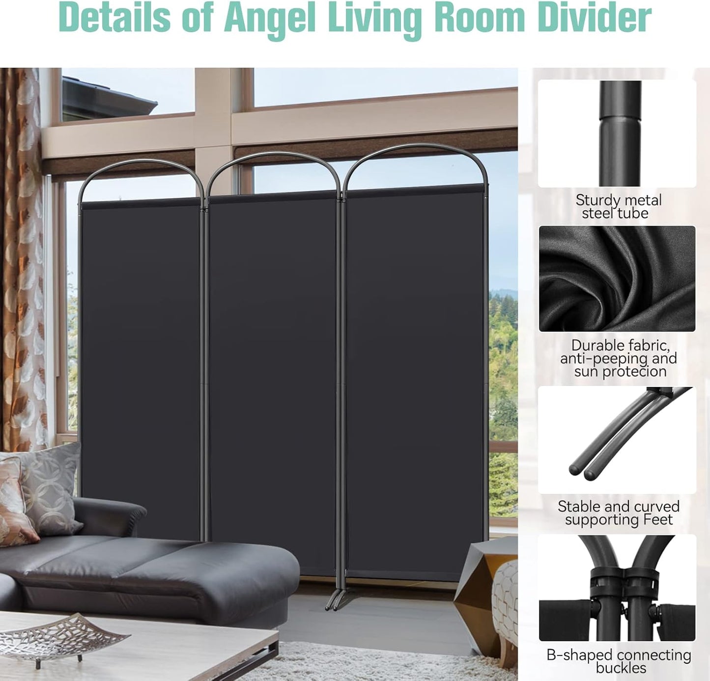 Angel Living Faltwand - 3 Paneele - 168 x 182 cm - Schwarz