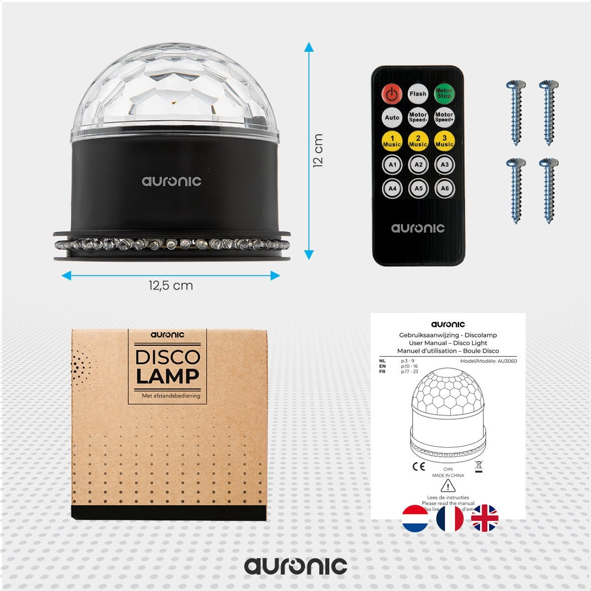 Auronic Rotierende Discolampe - Discokugel - LED - Fernbedienung und musikgesteuert - Kinder/Erwachsene