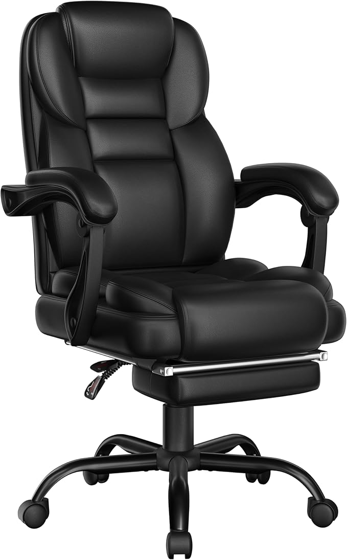 Yaheetech Bürostuhl mit Fußstütze - Schwarz - Ergonomischer Chefsessel mit verstellbarem Rücken und Armlehnen