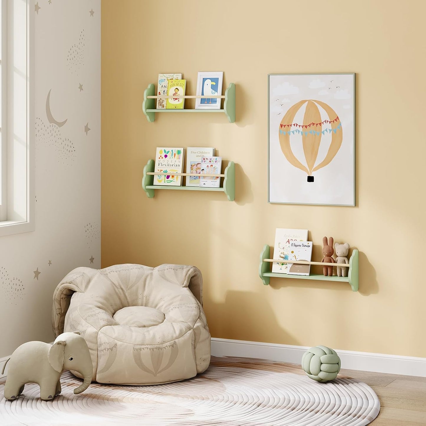 Woltu Wandregal für Kinder – 3 Stück – 45 x 24 cm – Grün