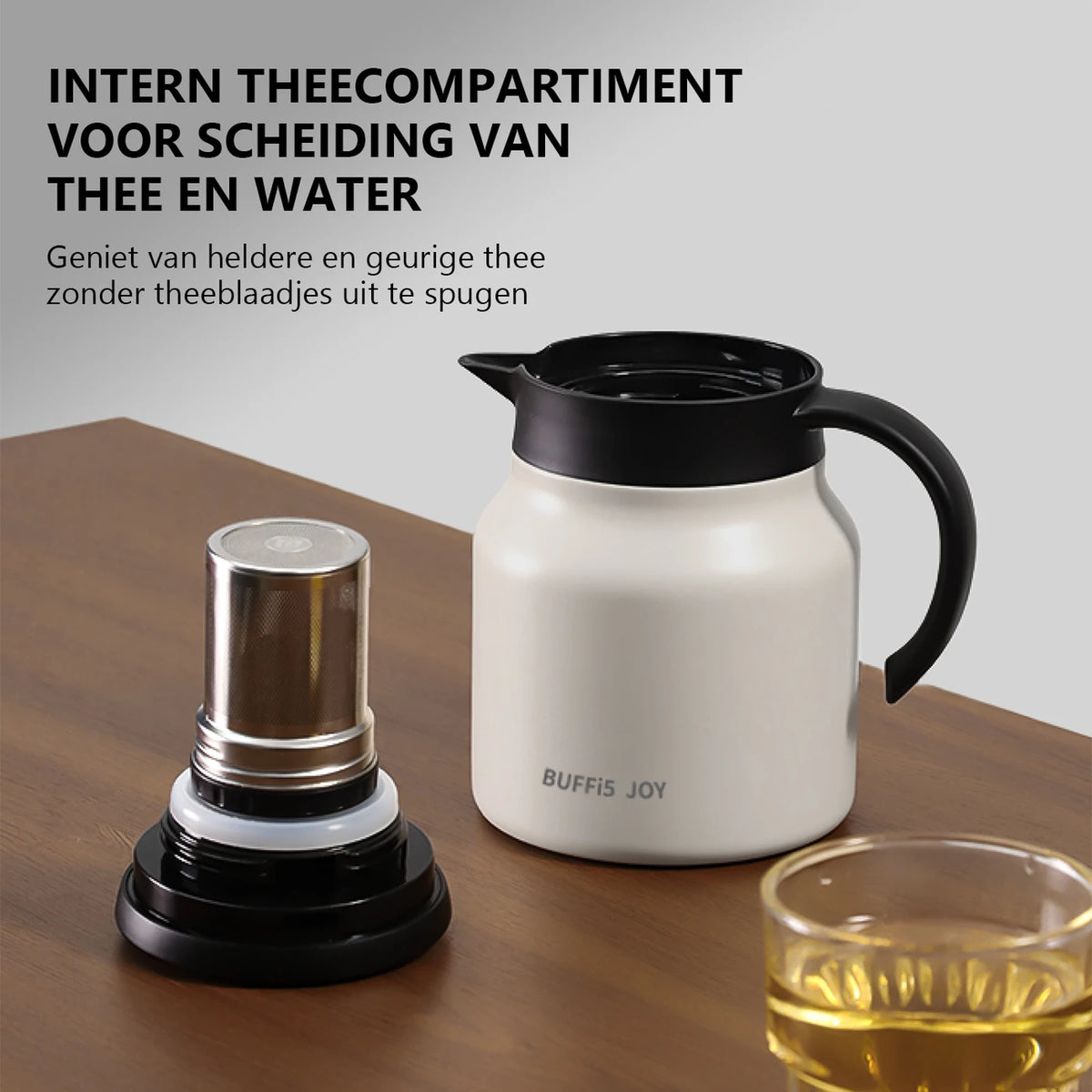 LIFEPAL Thermoskanne mit Teefilter – 800 ml – Innenwand aus Edelstahl 316 – 8-lagige Isolierung – Weiß