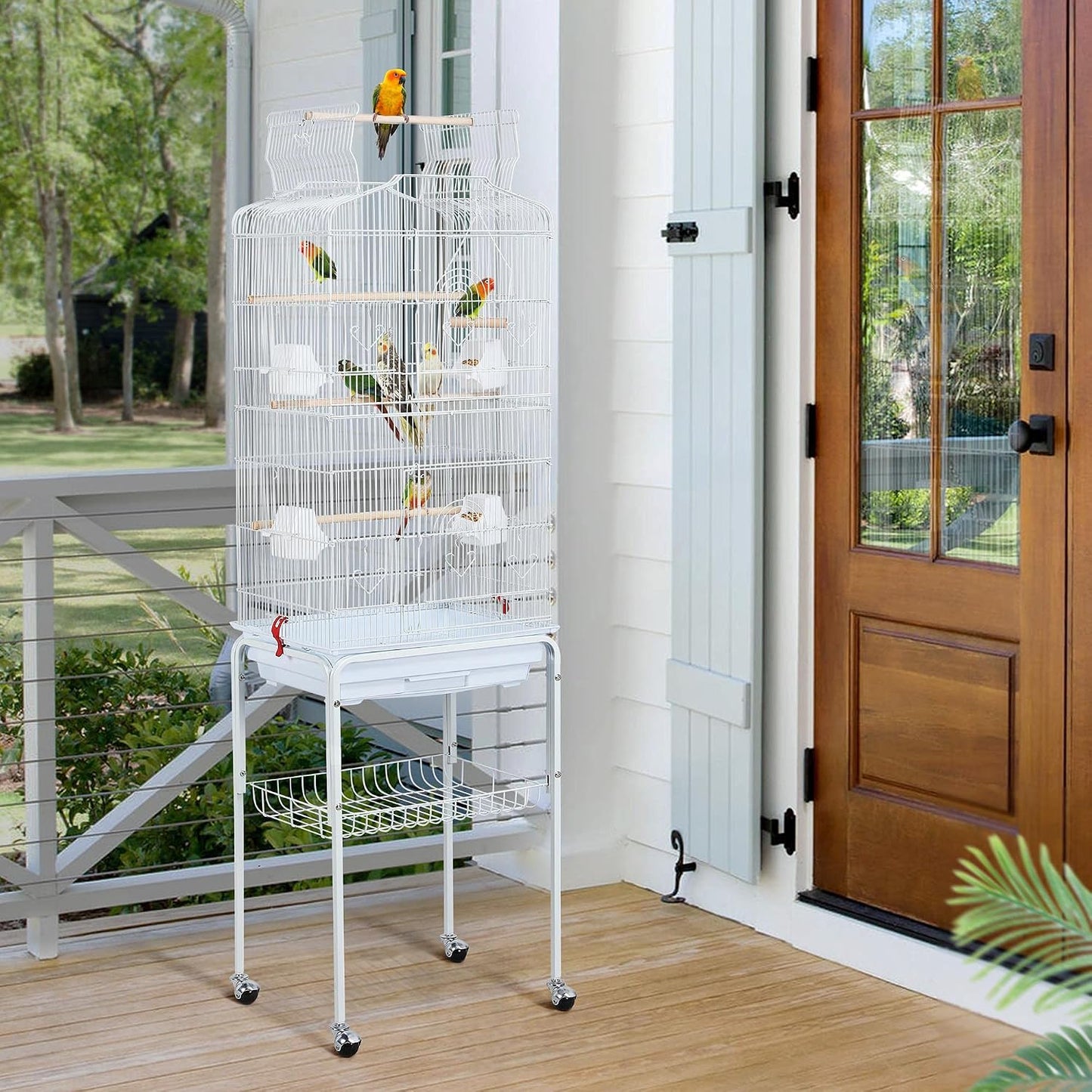 Yaheetech XXL Vogelkäfig mit Ständer – 46 x 35,5 x 158 cm – Weiß