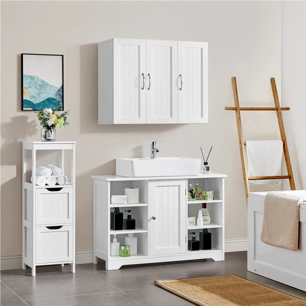 Yaheetech Hängeschrank – 3 Türen – verstellbares Regal – 75 x 31 x 60 cm – Weiß