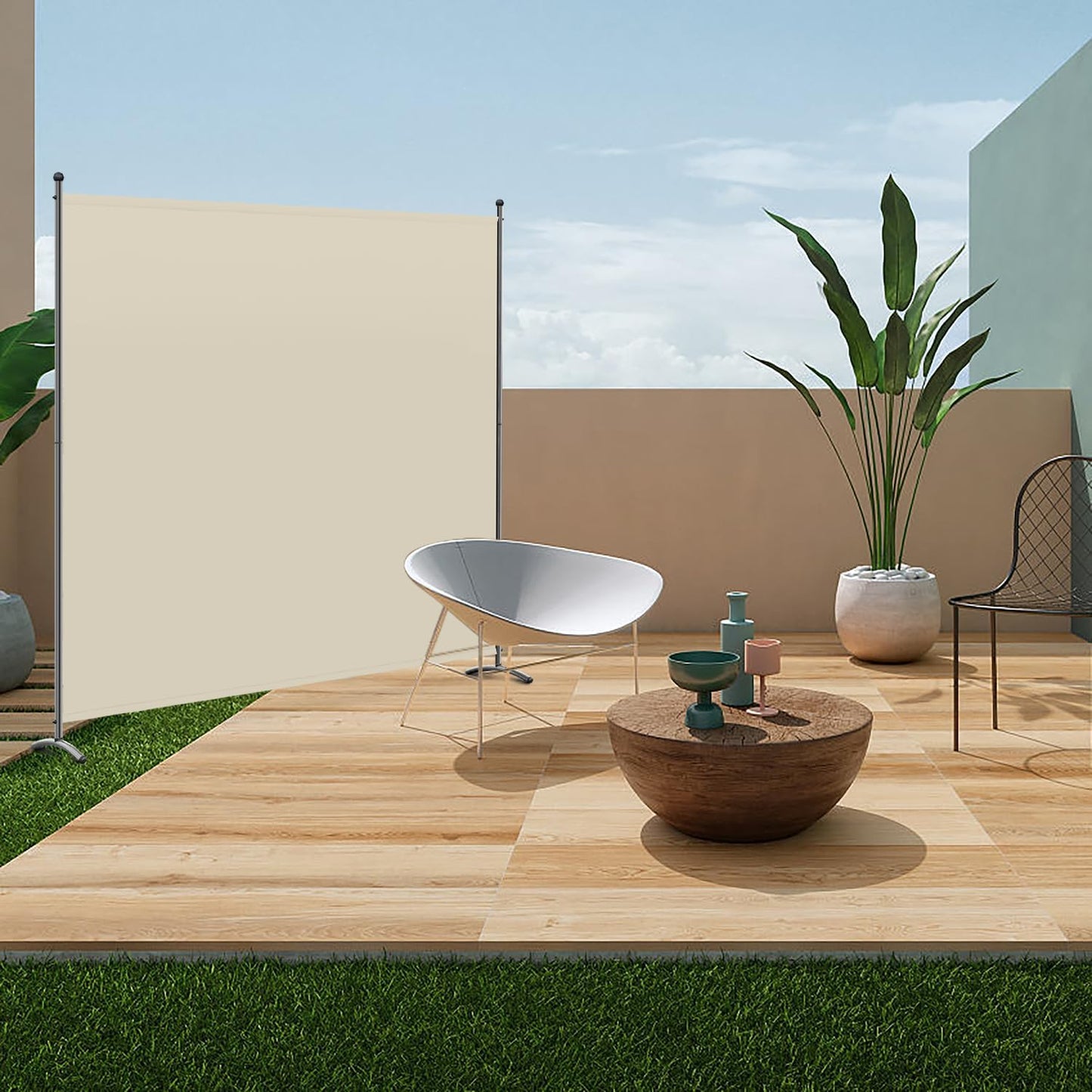 Angel Living Paravent - 1-teilig - 162x180 cm - faltbar - Stahl & 160 g/m² Polyester - Raumteiler & Sichtschutz - Beige