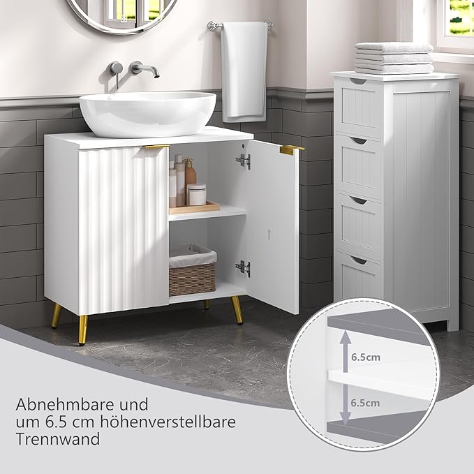 eSituro SBP0095 Waschtischunterschrank - Badmöbel - weiß mit goldenen Metallfüßen - 60 x 62 x 30 cm
