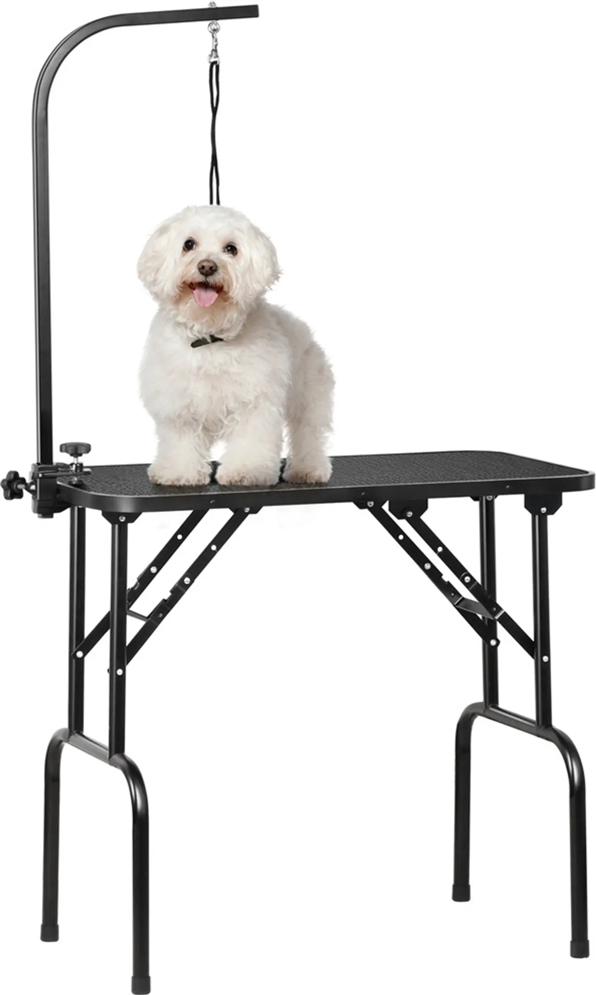 Yaheetech klappbarer Pflegetisch - ausgestattet mit höhenverstellbarem Ständer und abnehmbarem Trageriemen und rutschfester Arbeitsplatte - für Hunde und Katzen - schwarzes Metall und PU-Leder - 80,5 x 46 x 76 cm