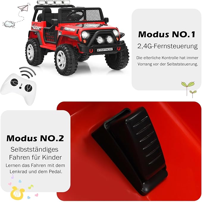 Coast Elektrisches Kinderauto 12 V – mit Fernbedienung, Musik und USB-Anschluss 114,5 x 72 x 74 cm – Rot