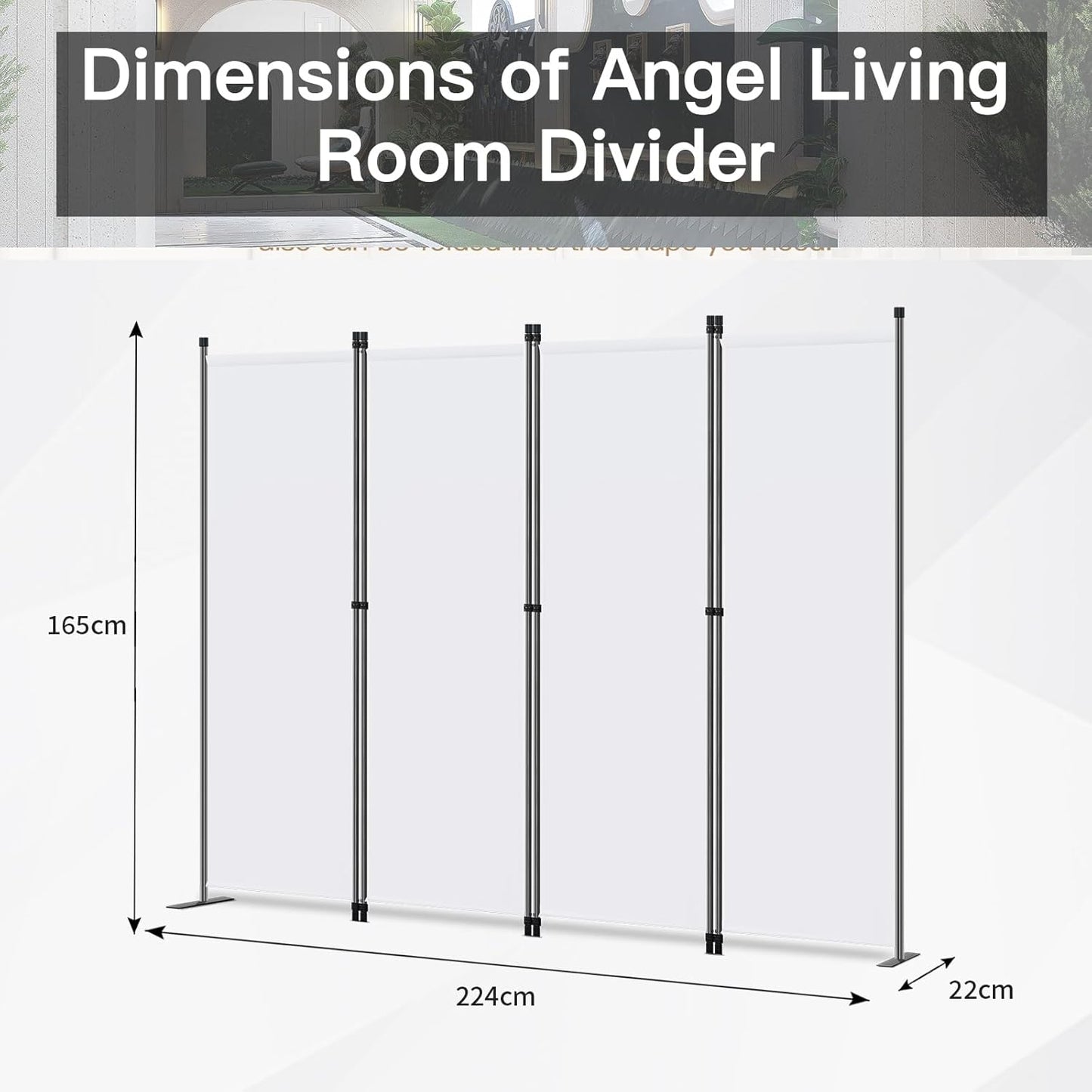 Angel Living Chamber Screen - 4-teilig - 224x165 cm - faltbar - Stahl & Polyester - freistehend - Raumteiler & Sichtschutz - Weiß