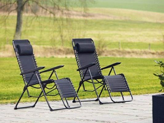 Gartenstühle, 2er-Set, schwarz – OUTFIT – verstellbar, mit Kopfkissen