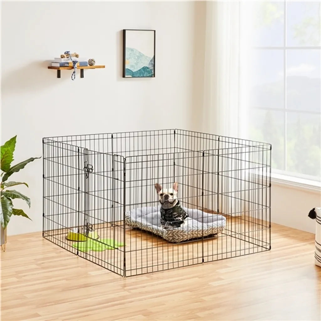Yaheetech Welpenauslauf 8 Elemente 61 x 76 cm – Schwarz – Zusammenklappbarer Hundeauslauf mit Tür und 2 Verschlüssen