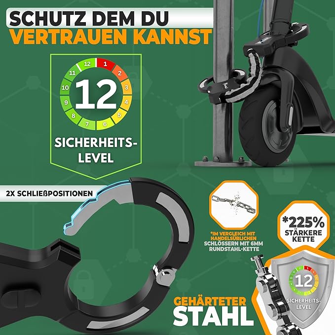 MIVELO - E-Step Lock - Handschelle & Kette - Inkl. Tragetasche - 30 x 4 x 4 cm - Schwarz