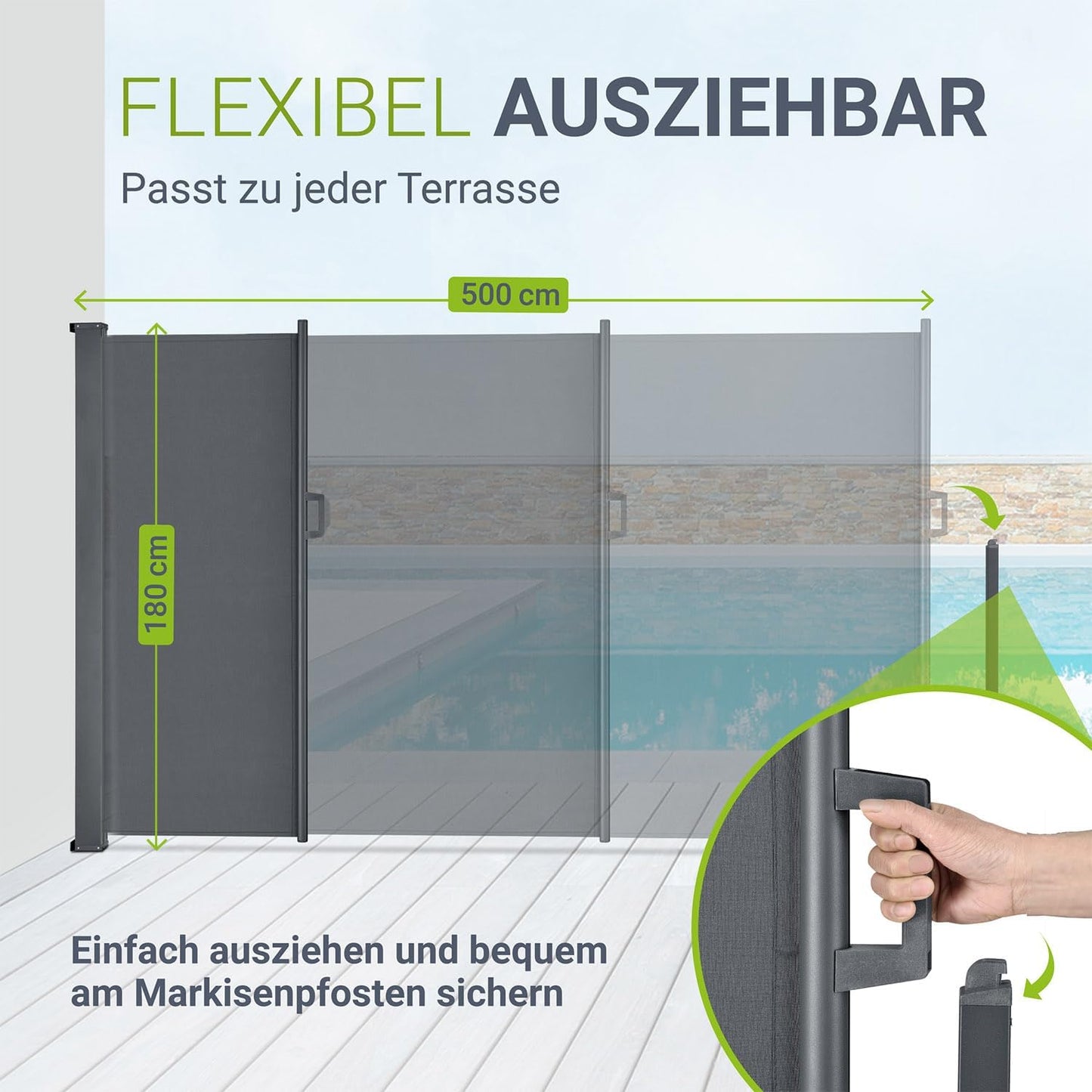 Juskys Windschutzscheibe – verstellbar – 500 x 180 cm – Anthrazit